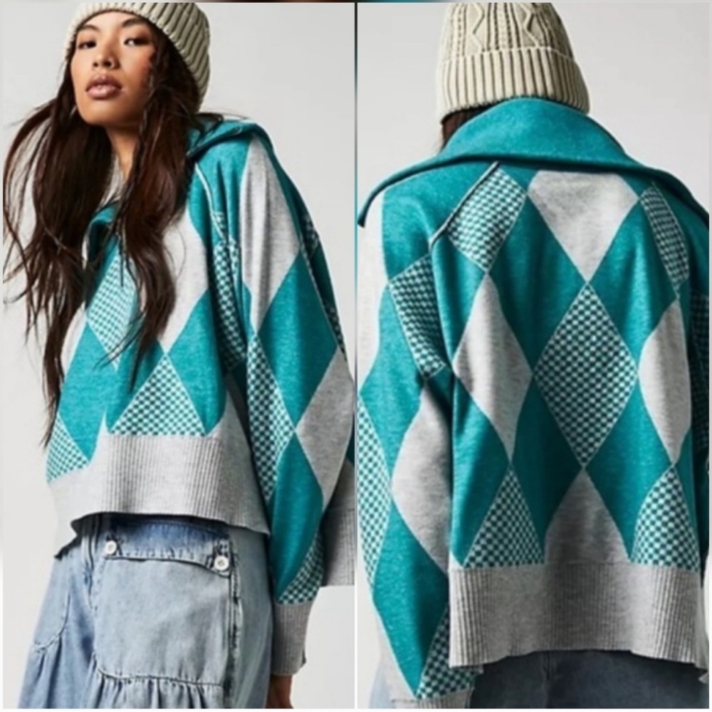 Free People Lucy Half Zip Pullover Sweater Maui Gray